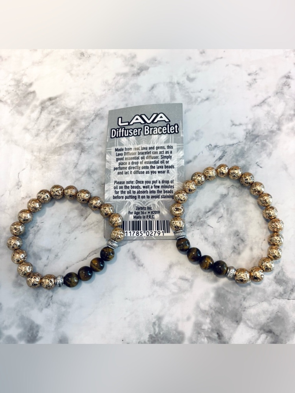 Set of 2 Lava Diffuser Bracelets with Natural Lava and Tiger’s Eye Gemstones